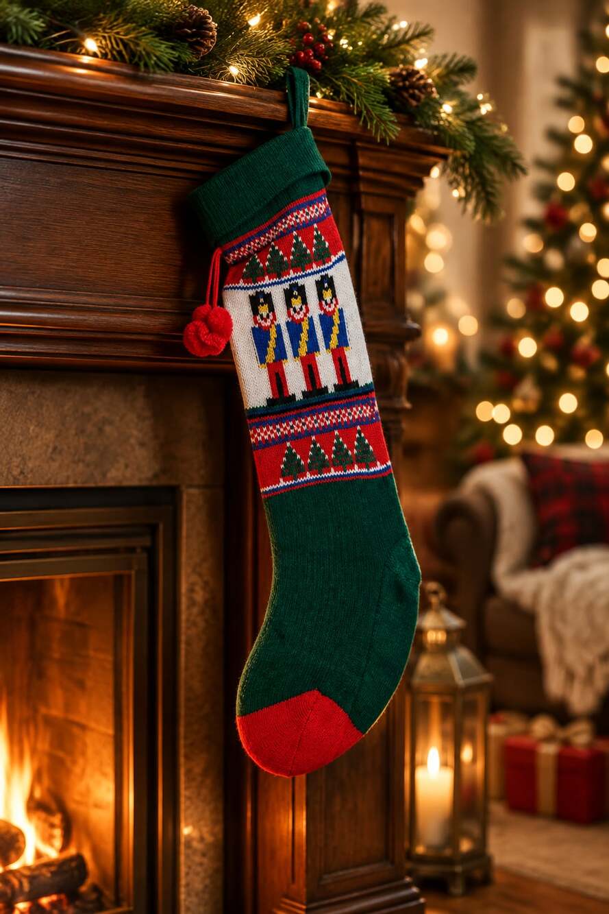 Set of 2 Avon Gift Collection Toy Soldier Knit Stocking Christmas Holiday Decor
